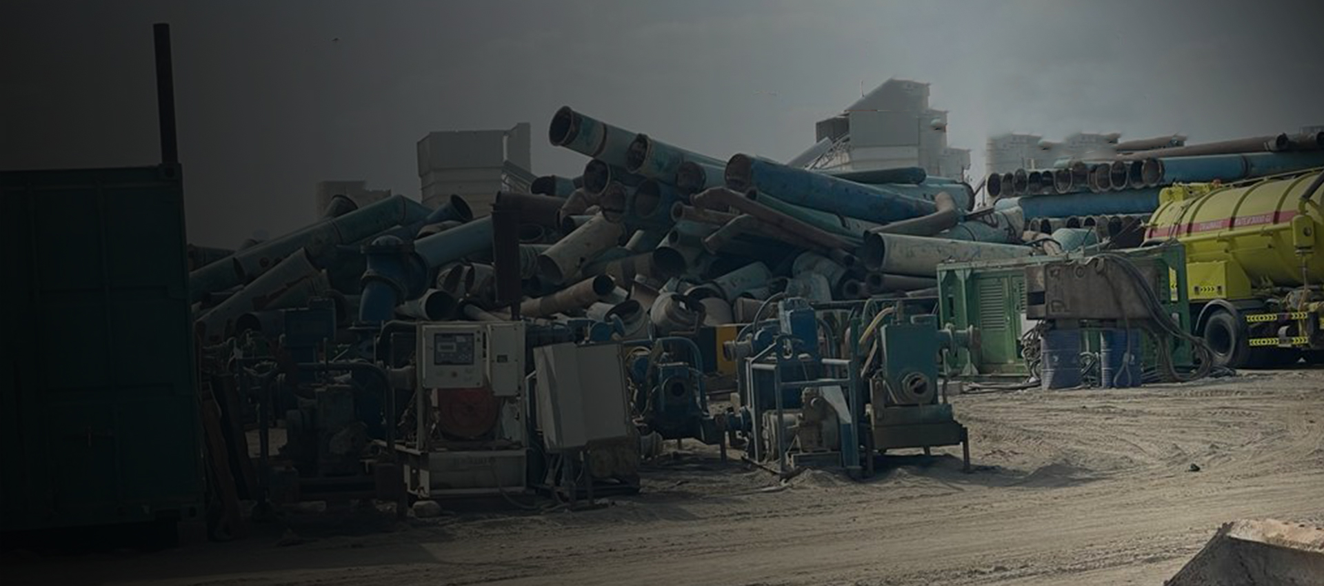 View of scrap yard with rods and scrap metal