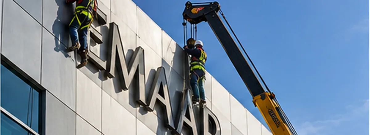 Façade signage mounted on commercial building