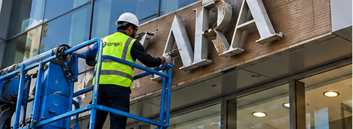 Commercial signboard fixed to building