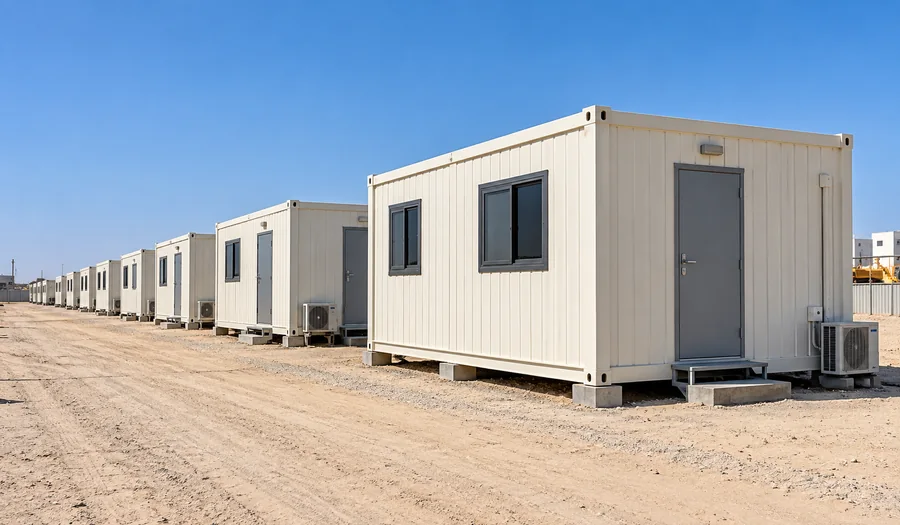 Row of modular labour accommodation units