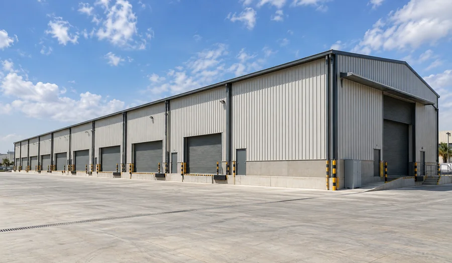 Industrial warehouse with metal cladding