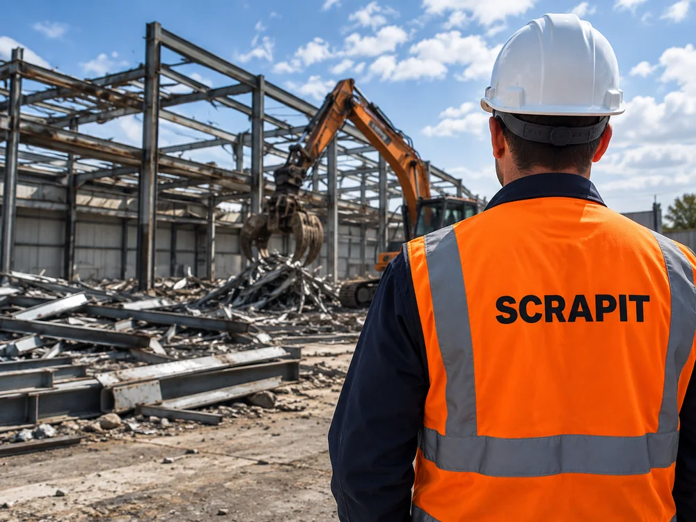 Site supervisor overseeing warehouse steel dismantling